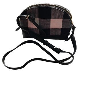 Banana Republic Small Black-And-White Check Cloth & Leather Cross Body Purse